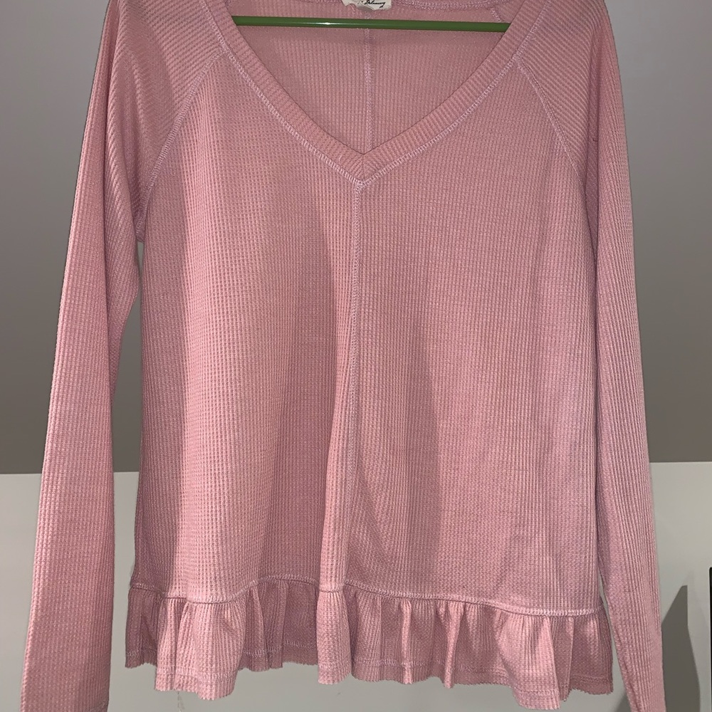 Waffle knit ruffle hem shirt